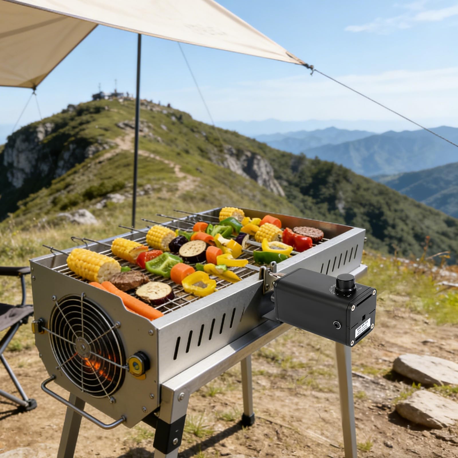 Rotisserie - Girarrosto elettrico per barbecue, 15 W, 50 Hz, con adattatore DC 3 – 12 V