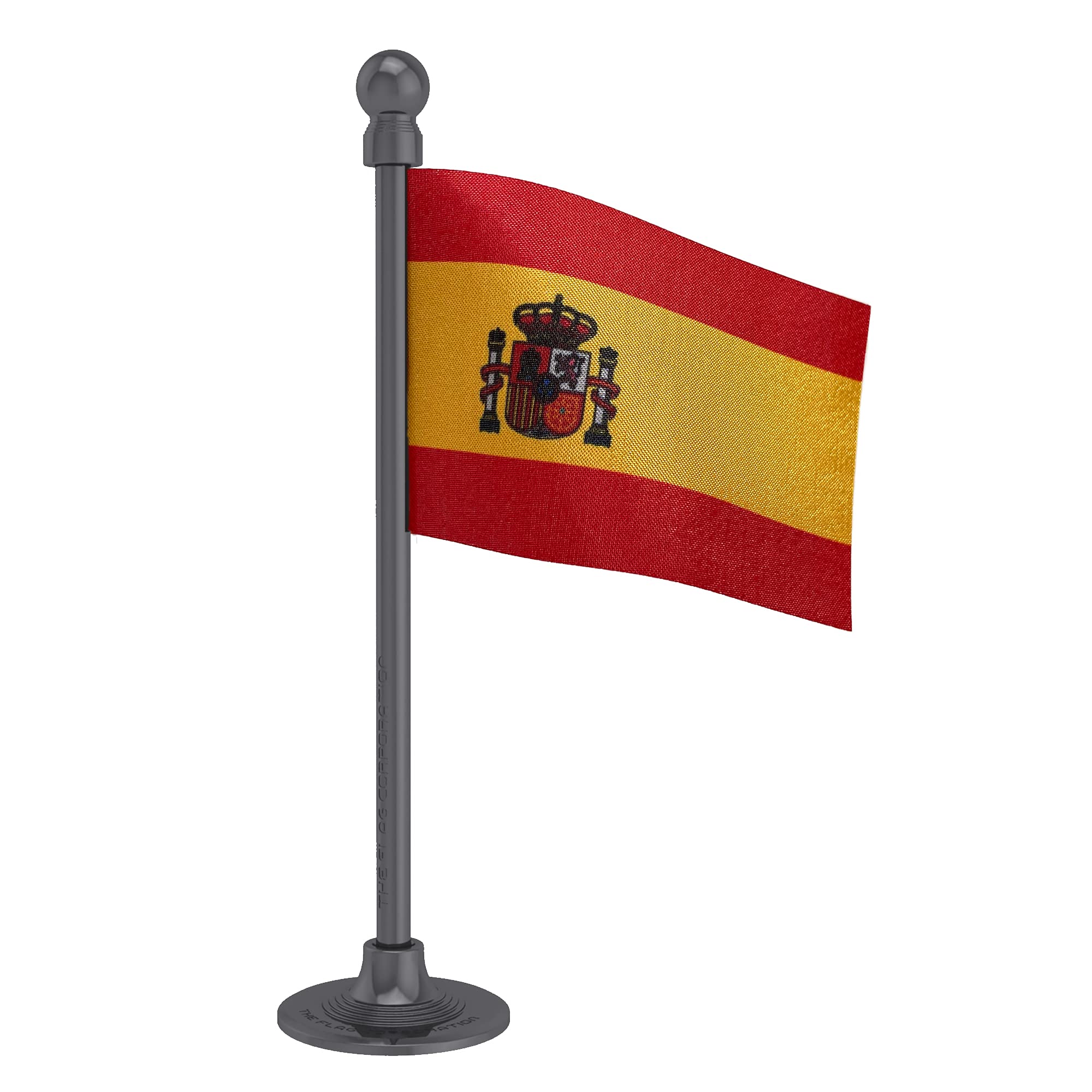 Spain Car Dashboard Flag 2in x 3in with A Stainless Steel Dark Knight Grey Base