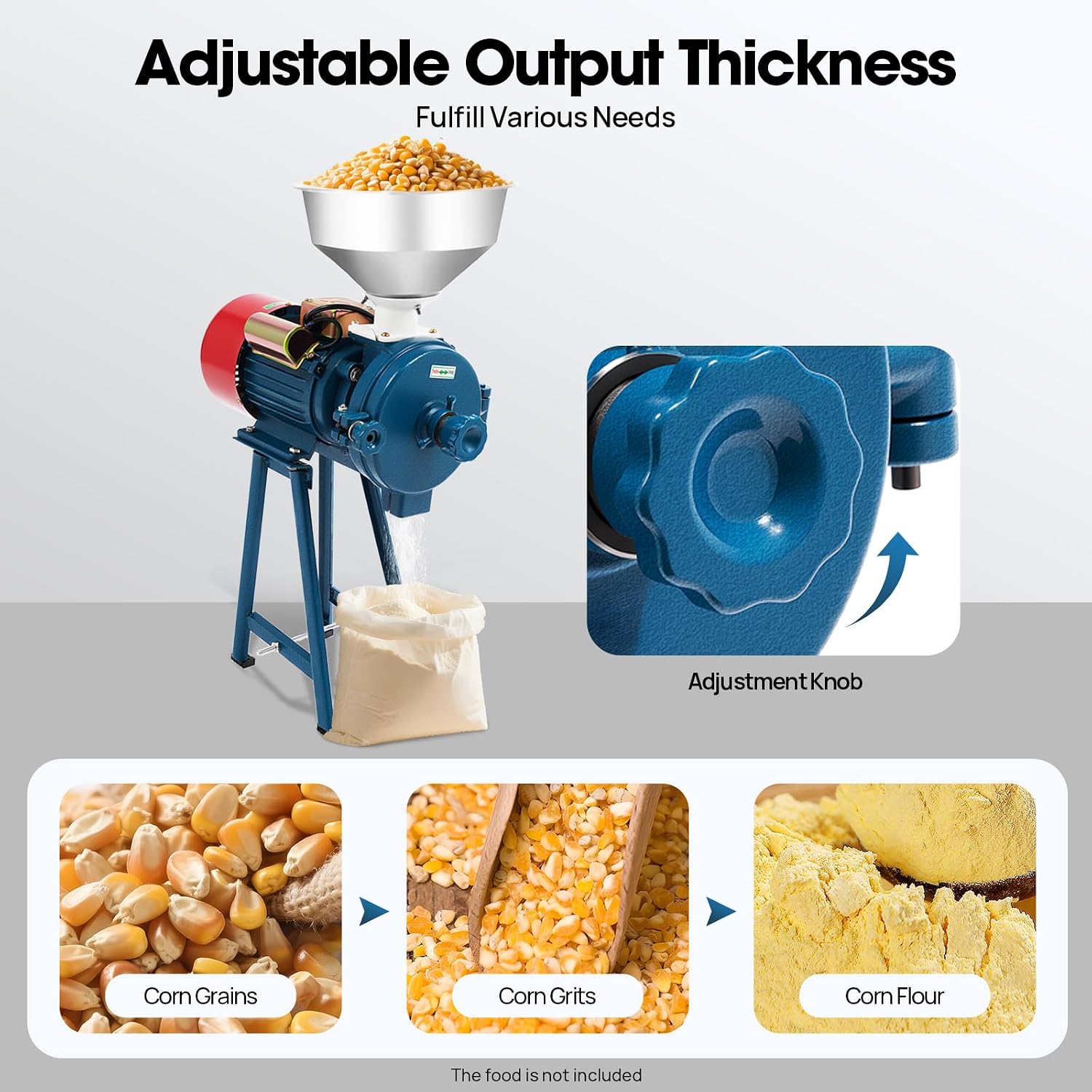 Electric Grain Mill Grinder, 2200W 110V Grain Mill for Flour with Funnel Heavy Duty Feed Flour Cereal Mill Wheat Grinder for Rice Corn Coffee Wheat Molino Para Moler Maiz (Dry Grinders)