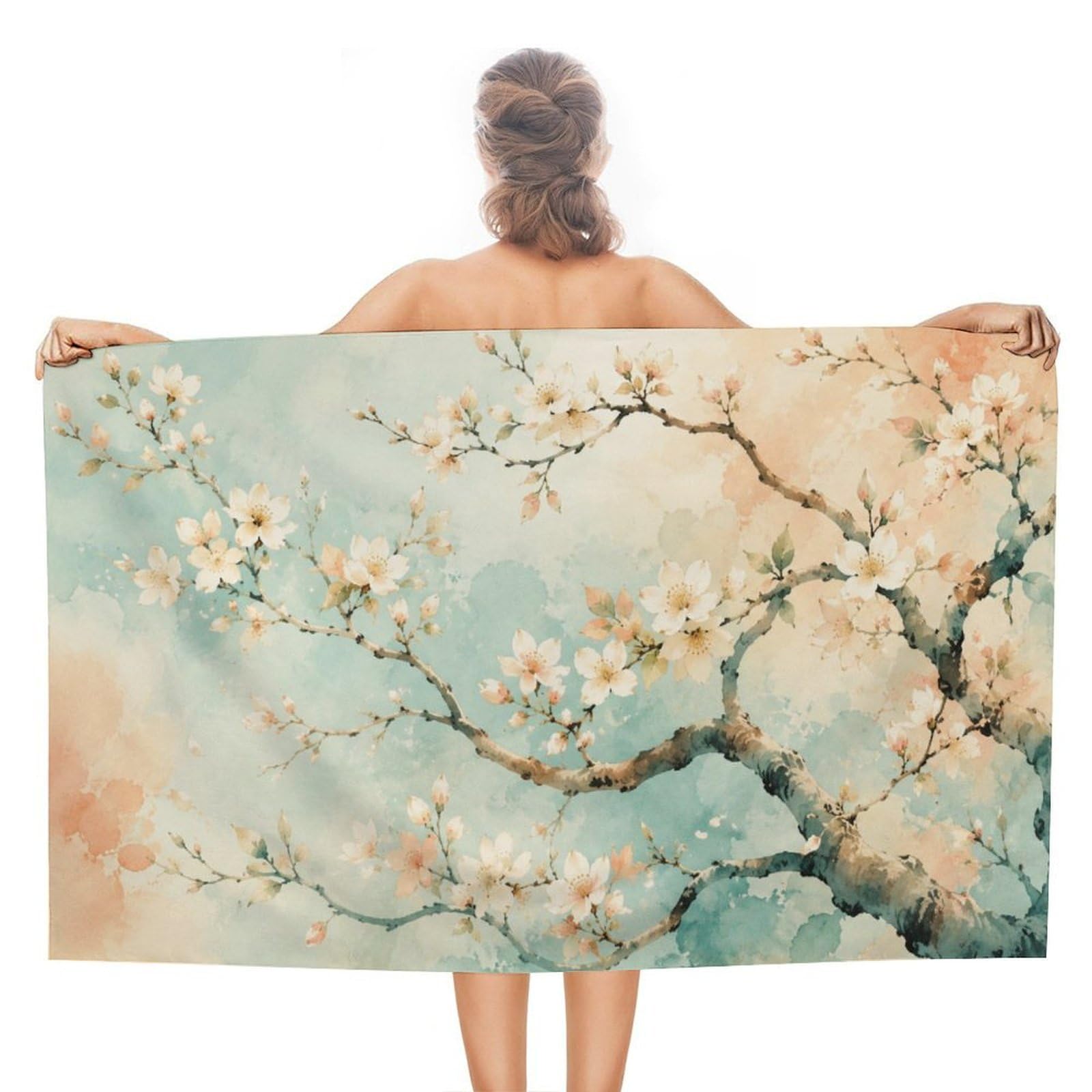 Anceky Cherry Blossom Branches Spring Floral Oversized Beach Towel Quick Dry Sand Free Microfiber Travel Towel Lightweight Multi Purpose Beach Blanket Pool Gym Bath Towel 51x31 in
