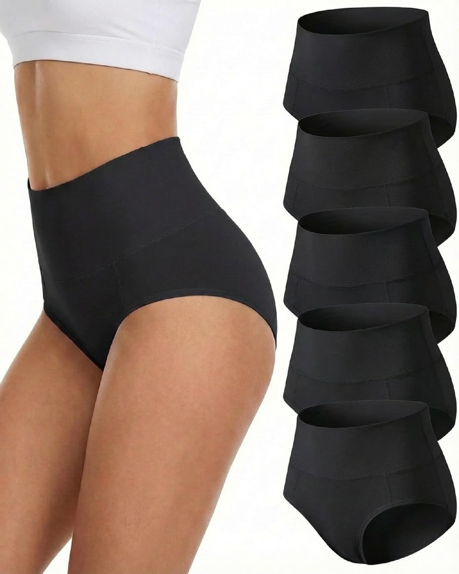 TDONE Unterhosen Damen Hohe Taille Stretch Baumwolle Atmungsaktives Hipster Weich Panties Bauchweg Unterwäsche Slips für Frauen 5er Pack