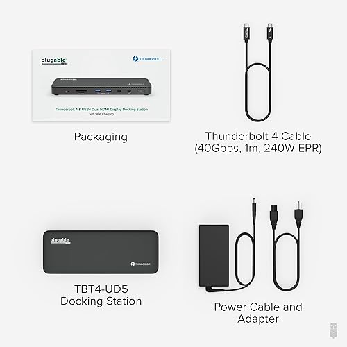 Miniatura 7 de Plugable Base Thunderbolt 4 con carga de 100 W, certificado Thunderbolt, estación de acoplamiento para laptop Monitor dual Single 8K o Dual 4K HDMI