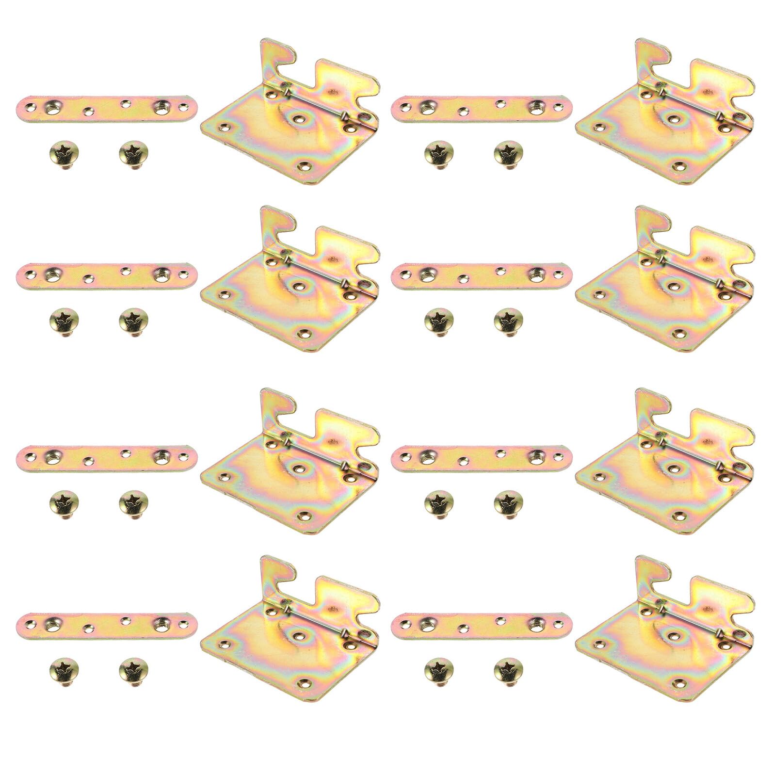 Mikinona Set 8 Pezzi di Staffe per Sponde Letto in Metallo Spesso 2.0mm con Viti, Accessori per Mobili con Connettori Invisibili e Piastre di Supporto per Telai in Legno, Ferramenta