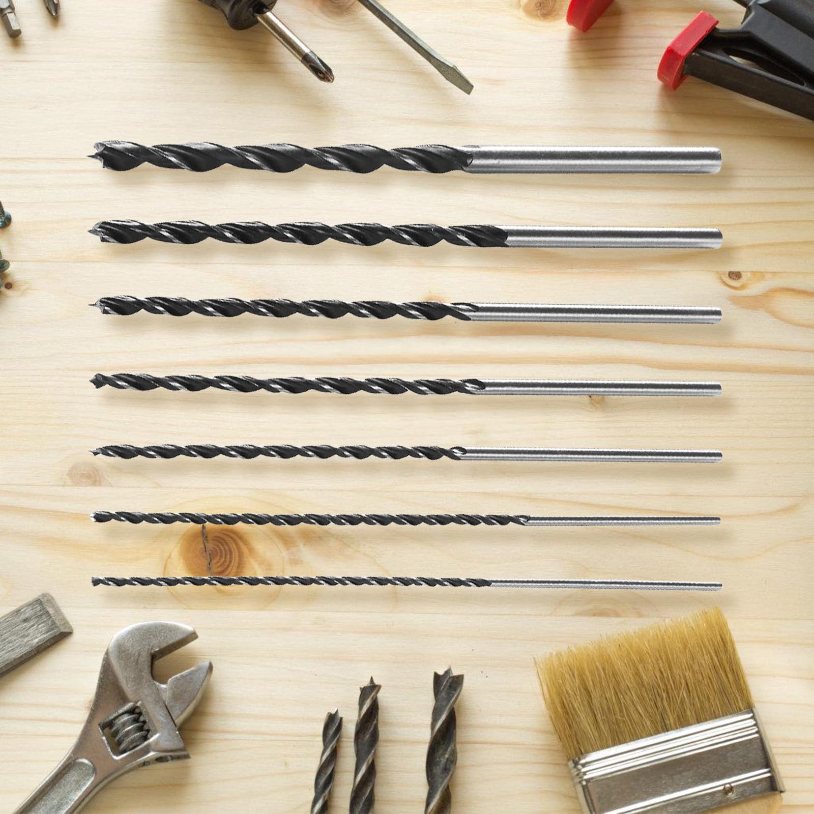 GOMETY Juego de 7 brocas para madera, 30 cm, extra afiladas, diámetro 4-12 mm, espiral para madera, para carpintería y bricolaje