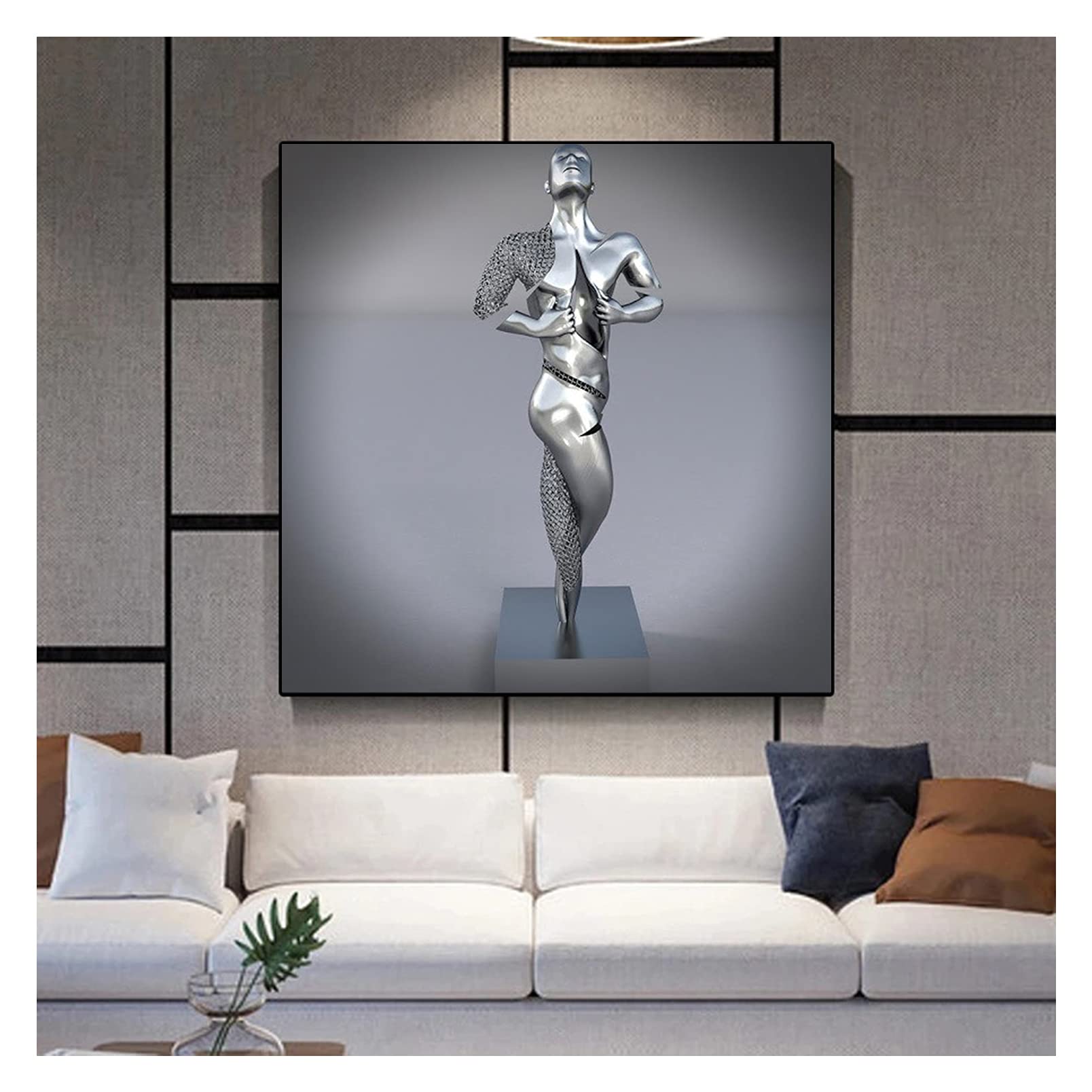 Love Heart 3D Wall Art, Love Heart Gray/Gold Art Wall Abstract Metal Figure Sculpture Canvas Painting Hanging Painting, ​Printing Core for Home Bedroom Decor, Valentine's Day Gift,R,90x90cm(35.4in)