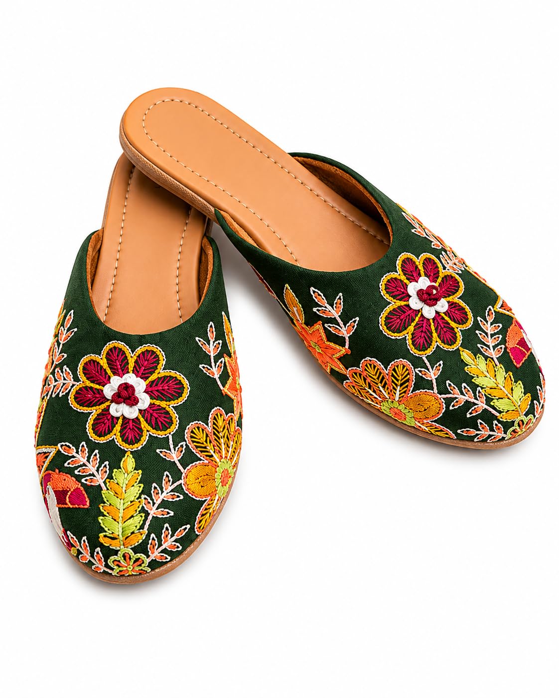 Yug Trends Women's Dark Green Floral Embroidered Mule Jutti-picture-47