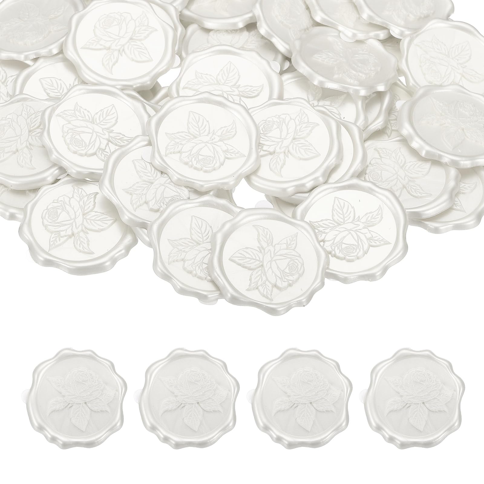 PATIKIL 50Pcs Rose Wax Seal Stickers, Love Embossed Self Adhesive Backed Envelopes Seal Sticker Accessories for Wedding Invitation Letter Birthday Party Gift, Pearl Pink White