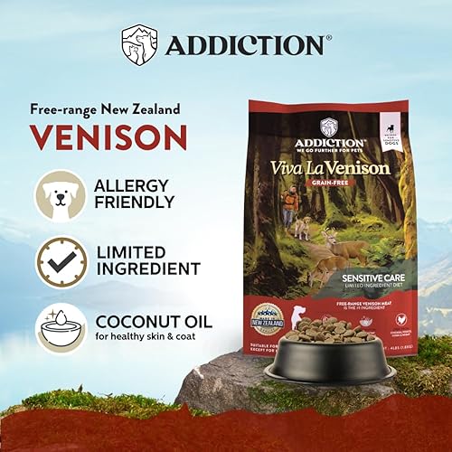 Miniatura 2 de Addiction Viva La Venison - Alimento seco para perros sin granos con nuevas proteínas y prebióticos, sin pollo, carne de res o pavo, ideal para