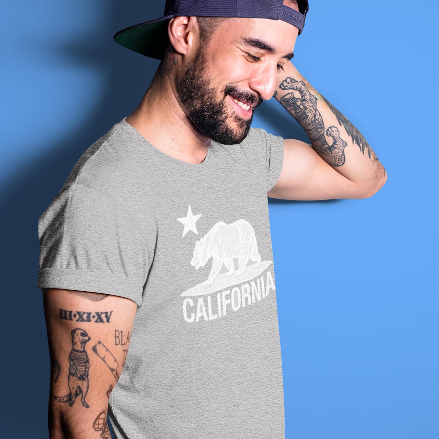 shop4ever California Distressed White Bear T-Shirt Camicie Cali
