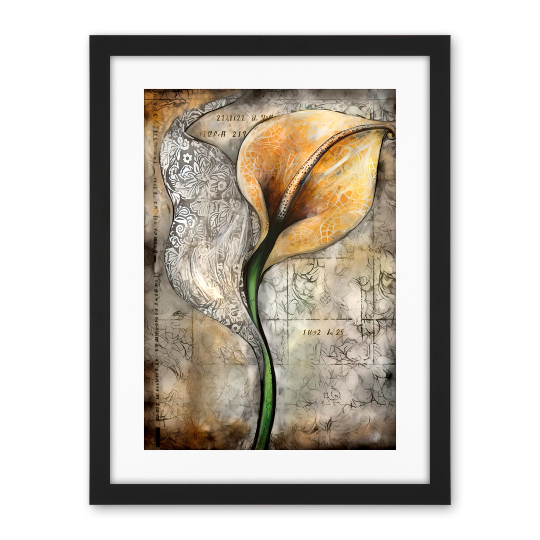 Artery8 Batik Style Pattern Calla Lily Flower Bloom Artwork Framed Wall Art Print 18X24 Inch