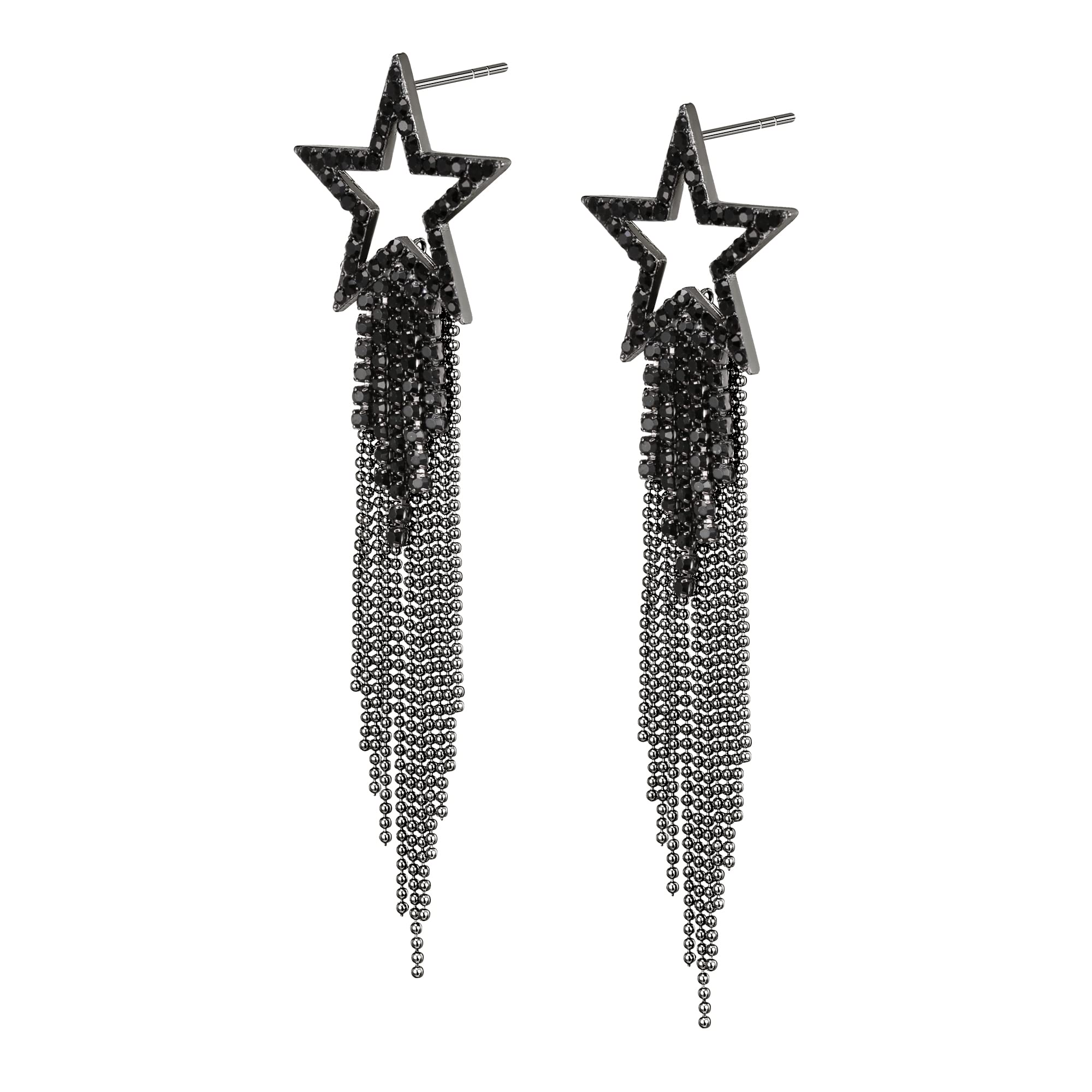 EVER FAITHStar Tassel Earrings for Women, Rhinestone Crystal Long Waterfall Beaded Fringe Chandelier Dangle Drop Statement Earring Wedding Party Jewelry