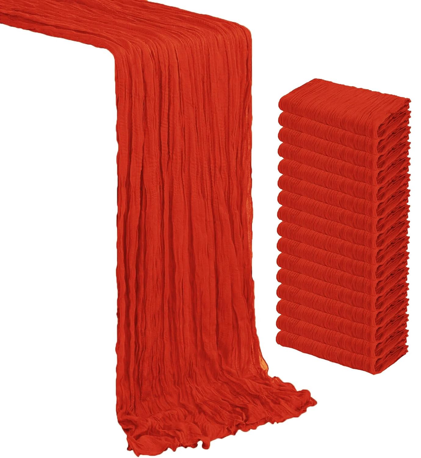 VDS 10PC Cheesecloth Table Runner 44 x 275 cm (17”x108”), 100% Cotton Soft Gauze Table Runner for Wedding, Rustic Boho Reusable Fabric Table Drape for Dining Party Banquet & Event Décor - Red