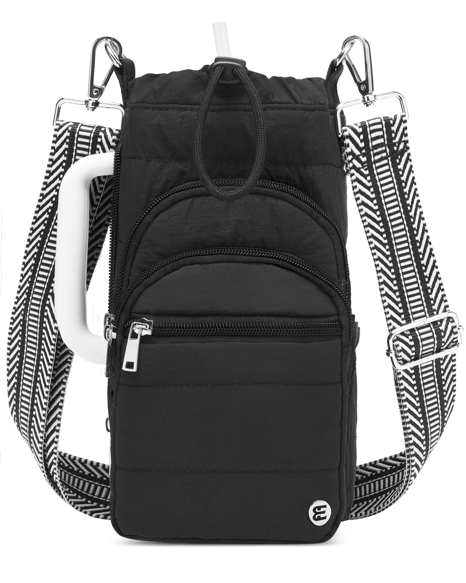 Water Bottle Holder with Strap, 40/32 oz Crossbody Sports Bottle Carrier Bag with RFID Blocking, Sling Purse for Gym Hiking Walking Travel, Water Bottle Accessories, Black