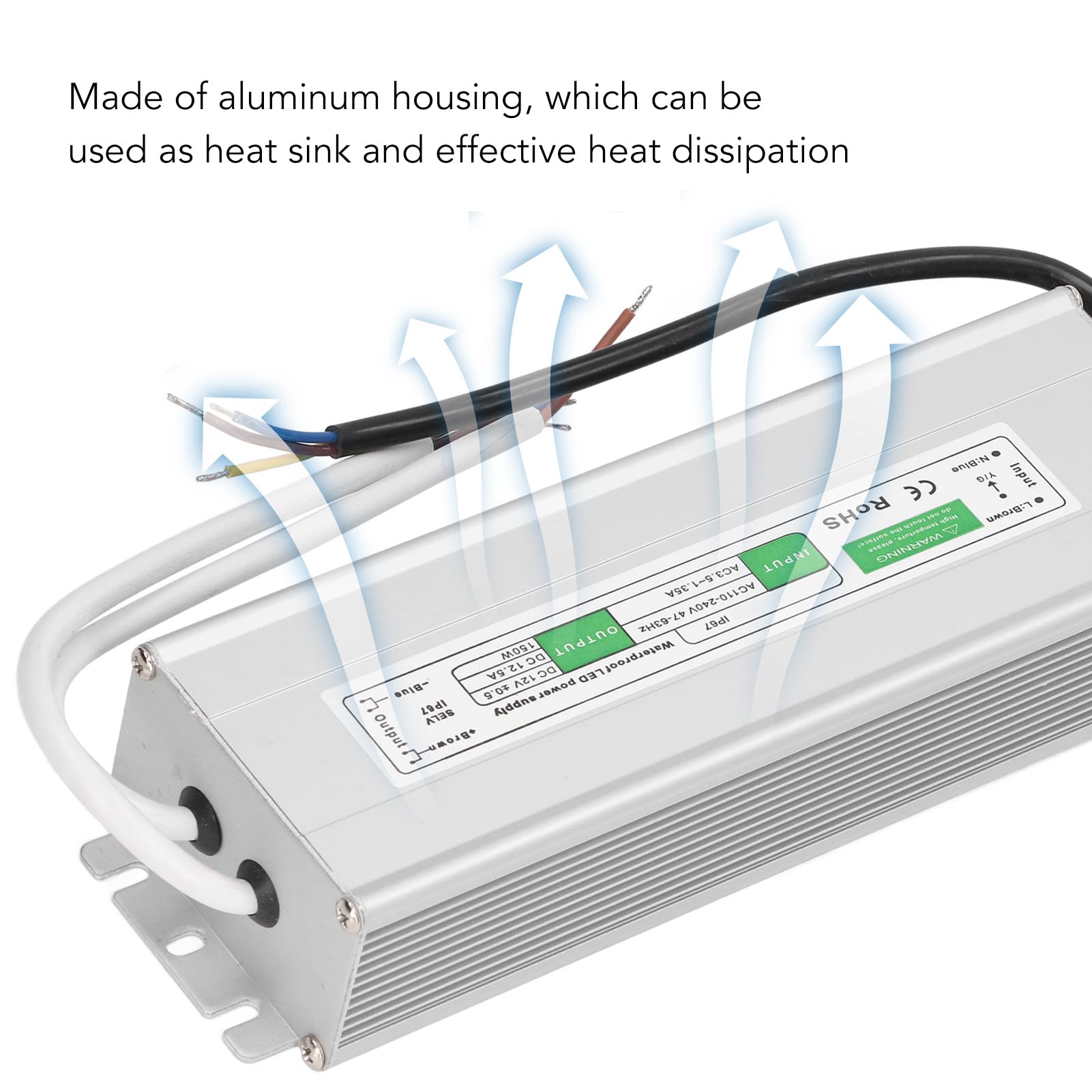 Driver LED, Adattatore per Trasformatore di Alimentazione IP67 Impermeabile da 150 Watt, Adattatore Ultra Sottile per Trasformatore a Bassa Tensione AC110-240V per Luci a LED (12V-150W)