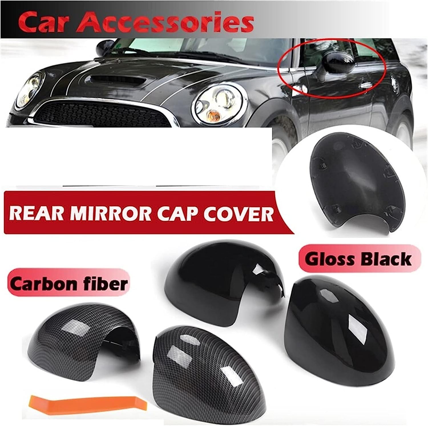 2 Stuks ABS Autospiegelkappen voor BMW Mini R60 Countryman 2010-2016, Vervangende Zijdeurspiegelkappen Bescherming Duurzaam Onderdelen,B-Glossy Black