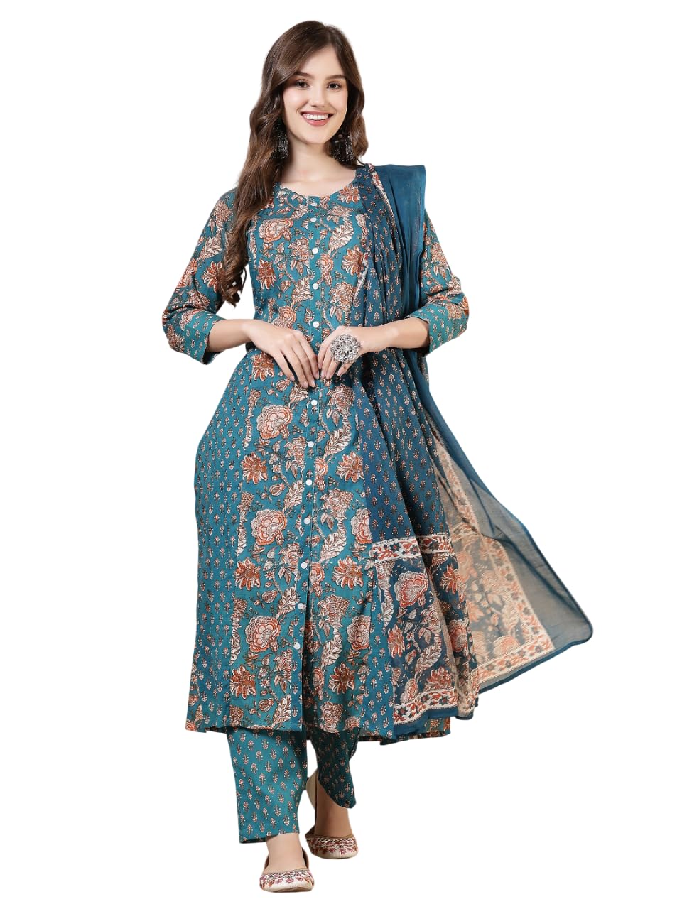Women’s Pure Cotton Kurta Set with Dupatta | Ethnic Printed Kurti Pant Set-picture-29