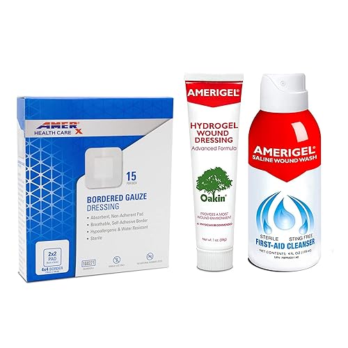 AMERIGEL Total First Aid Bundle  Medio  Apósito de hidrogel para heridas (1 onza)  Solución de limpieza de primeros auxilios para lavado de heridas