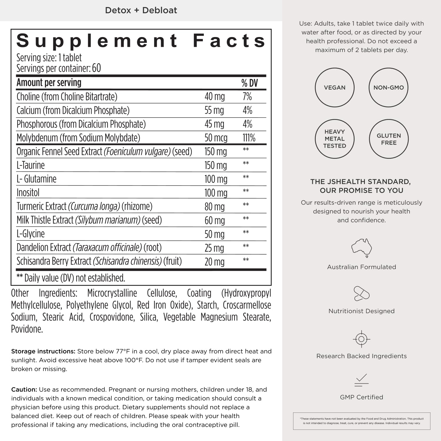 JSHealth Detox + Debloat. Bloating Relief for Women, 60 Tablets — Amazon image 8
