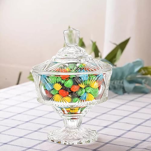Miniatura 5 de Frcctre Paquete de 2 platos de cristal para dulces con tapa, cuenco de cristal de 15 onzas para galletas, tarro decorativo de boticario para