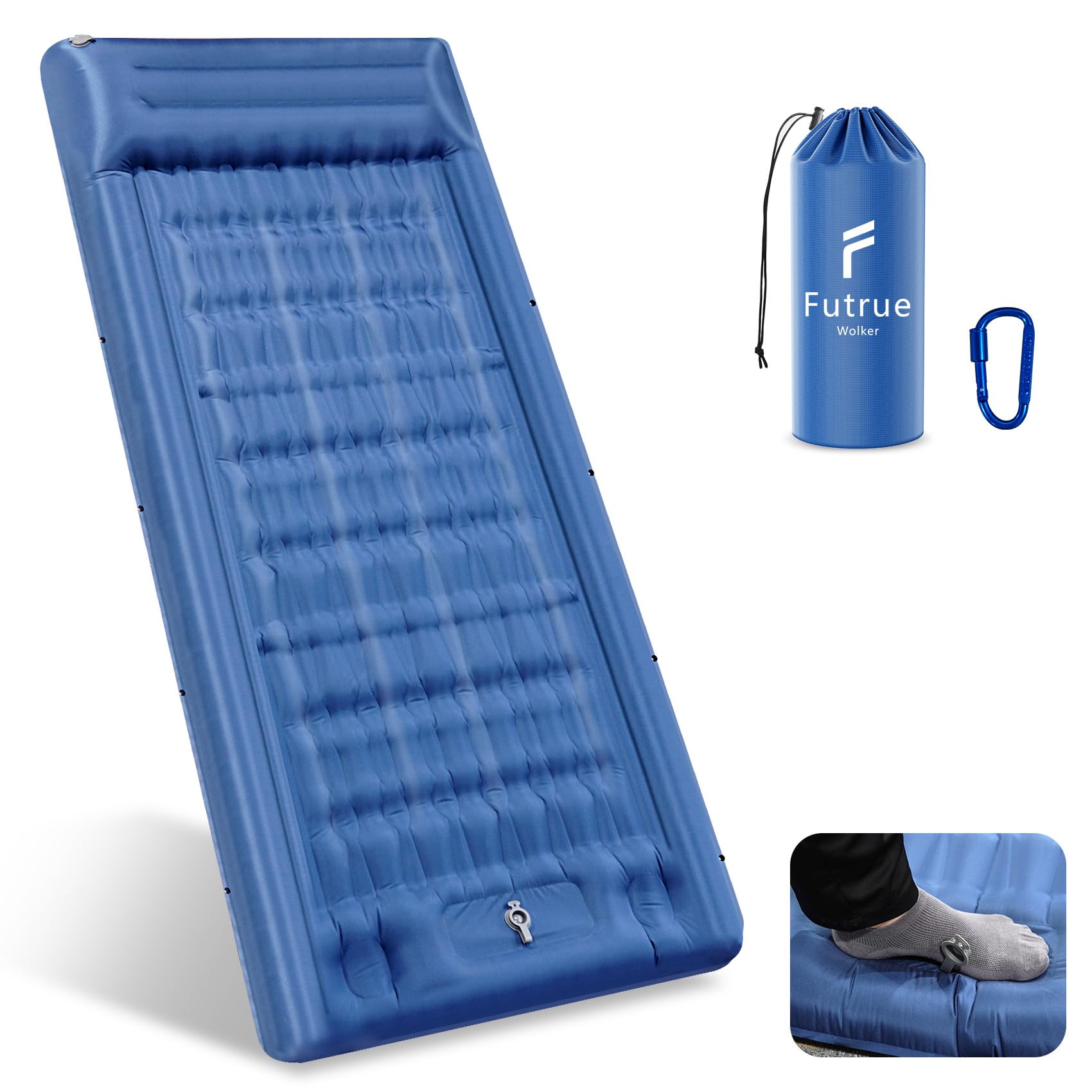 futrue-wolker Camping Mat,83CM Ultrawide Inflateble Sleeping Mat with Built-in Foot Pump&Pillow,13CM Super Thickened Inflatable Camping mattress for Hiking Sunbathing Cycling Backpacking (Blue) — image 1