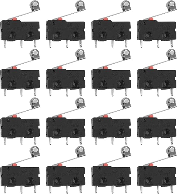 16pcs Mini Micro Switch, 3 Pins Micro Limit Switch 5A 250V Mini Roller Lever Arm Momentary Switch, SPDT Snap Action Microswitch Pole Type Lever Microswitch Sensitive Tact Switch for Test Instrument