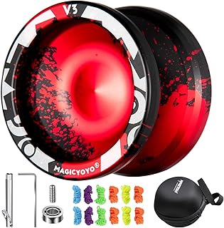 MAGICYOYO Professional Yoyo Responsive Yoyo V3, Metal Yoyo for Kids Beginners Alloy Yo yo for Adults with Unresponsive Yoyo Bearing + Bearing Kit + Yoyo Storage Bag + 12 Yoyo Strings (Black Red)