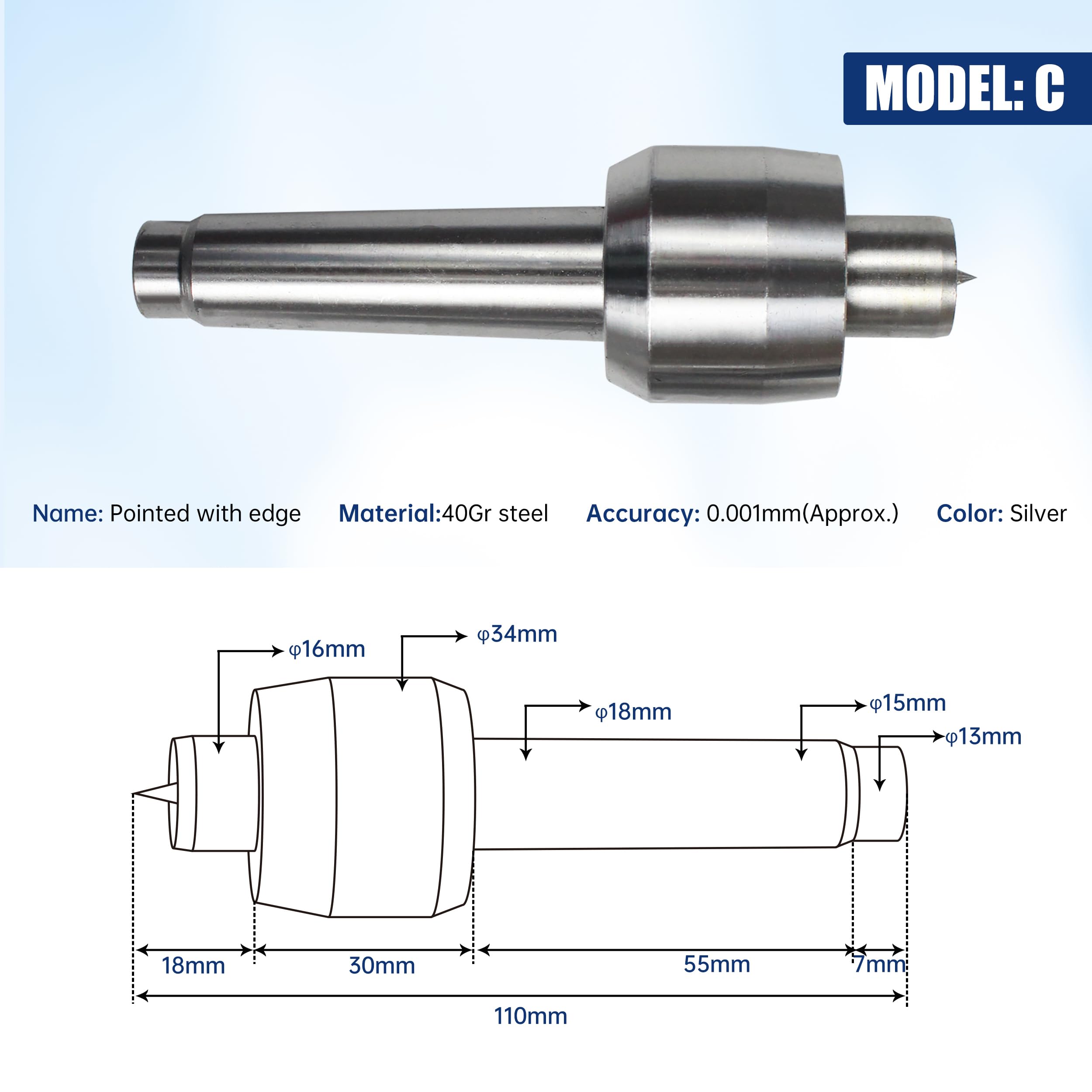 65mm MT2 Tokarka Cent Konik Morse'a Gwintownik 2 Cent Ruchomy z 4 wymiennymi głowicami Do Frezarki CNC 4H Osi, 4 Osi Mohsa MT2 CNC Konik Teleskopowy Skok 50MM