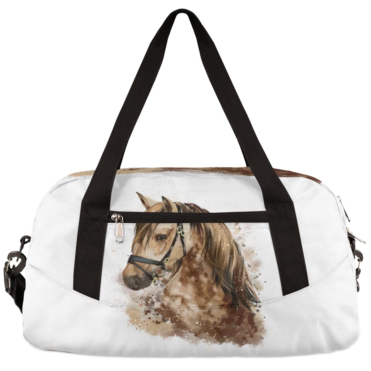 Horse Painting Kids Duffle Bag for Boys Girls Dance Bag,Watercolor Animal Sport Gym Bags Overnight Travel Bags Teen Kids Weekender Bag for School Practice Gymnastic Ballet