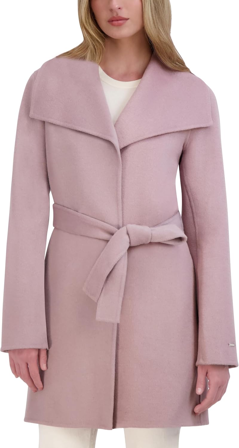 TAHARI Women's Double-faced Luxury Soft Wool Blend Peacoat- Wrap Wool Coat With Removable Belt