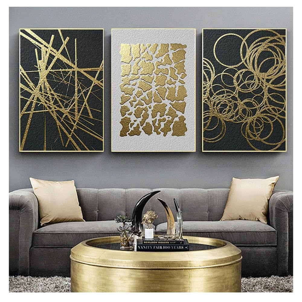 WUHBCZ Wall Posters-Golden and Black Wall Art Painting Posters and Prints Wall Pictures Abstract Geometric Canvas Poster for Living Office Room Home Decor-40 * 50cm/3PCS (No Frame)