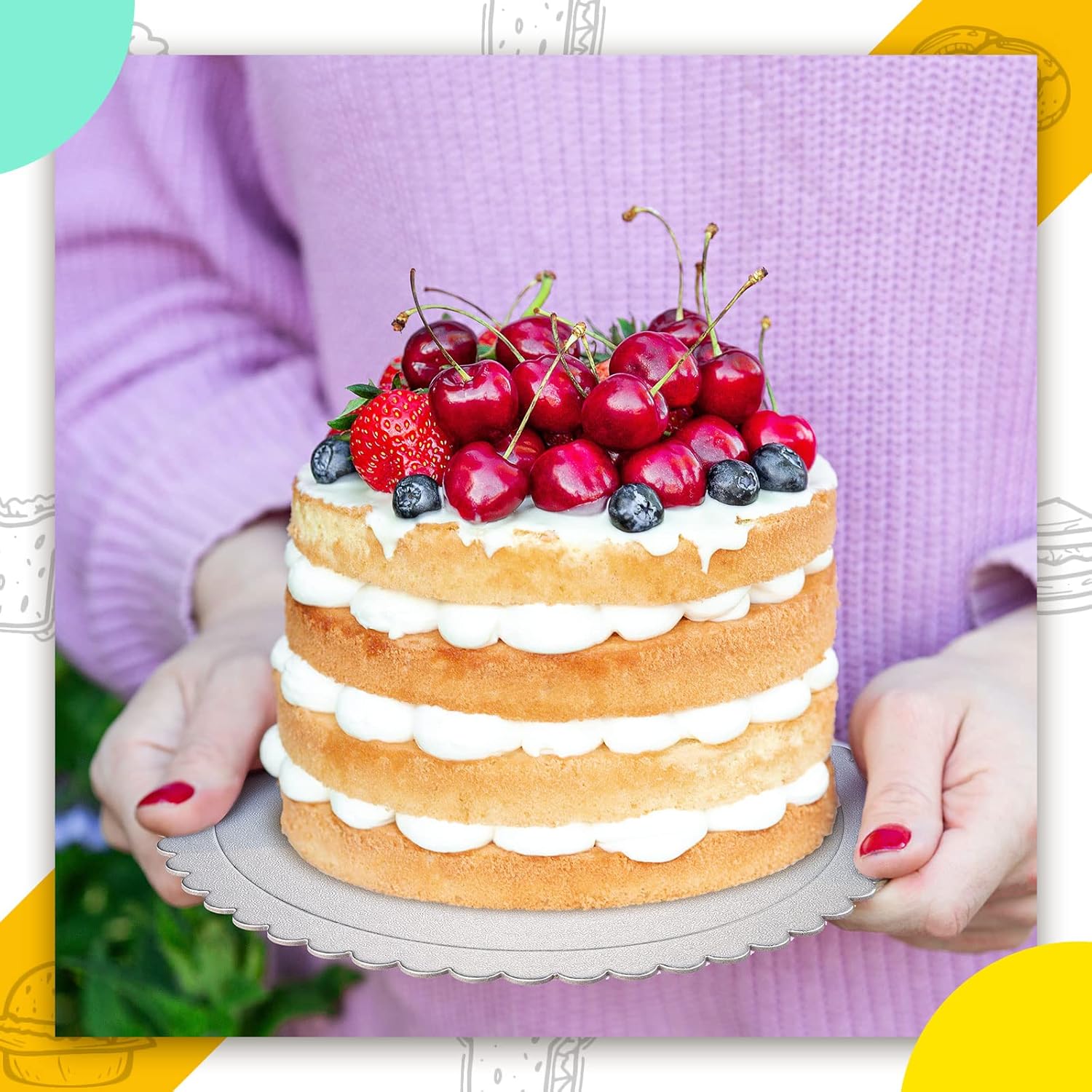 Nuenen 50 Pack 10 Inch Cake Boards Round Silver Scallop Edge Cakeboard Disposable Cakeboard Base Grease Proof Cake Plate for Wedding Birthday Cake, Dessert, Cake, Pizza Decorating and Exhibition - Image 7