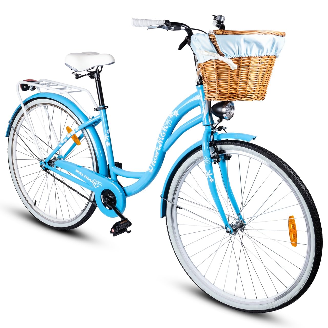 Maltrack Stadtfahrrad Hellblau Dreamer mit Korb, 1-Gang, 28 Zoll, Rückleuchten, Gepäckträger, Klingel, Fahrrad, Citybike, Damenfahrrad Sport & Freizeit