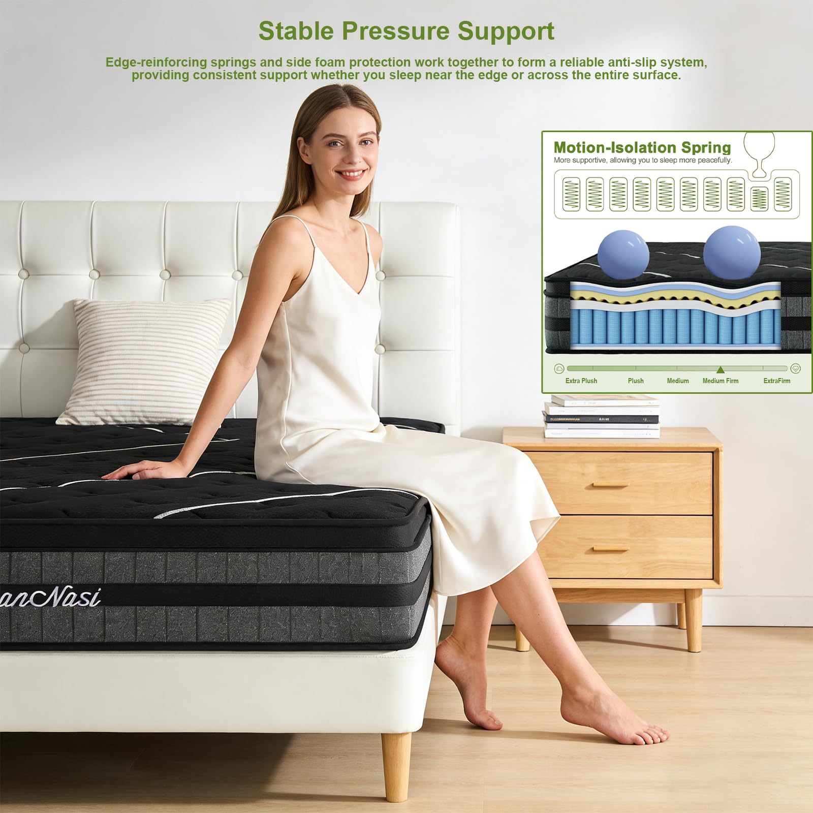 Matelas 140x190, Ressorts Ensachés+Latex Blue+Mousse Mémoire Gel, Certifié Oeko-Tex, 8 Zones de Soutien, Isolation des Mouvements, Anti-Affaisissement, Haute Résilience, Confort Mi-Ferme, Ép 28 cm