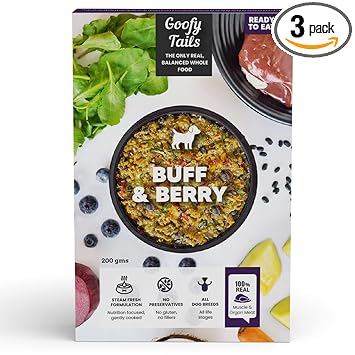 Goofy Tails Buff & Berry Fresh Food for Dogs and Puppies | Grain Free, Gluten Free & Preservative Free | Dog Wet Food | All Natural Ready to Eat Dog Food (Pack of 3)