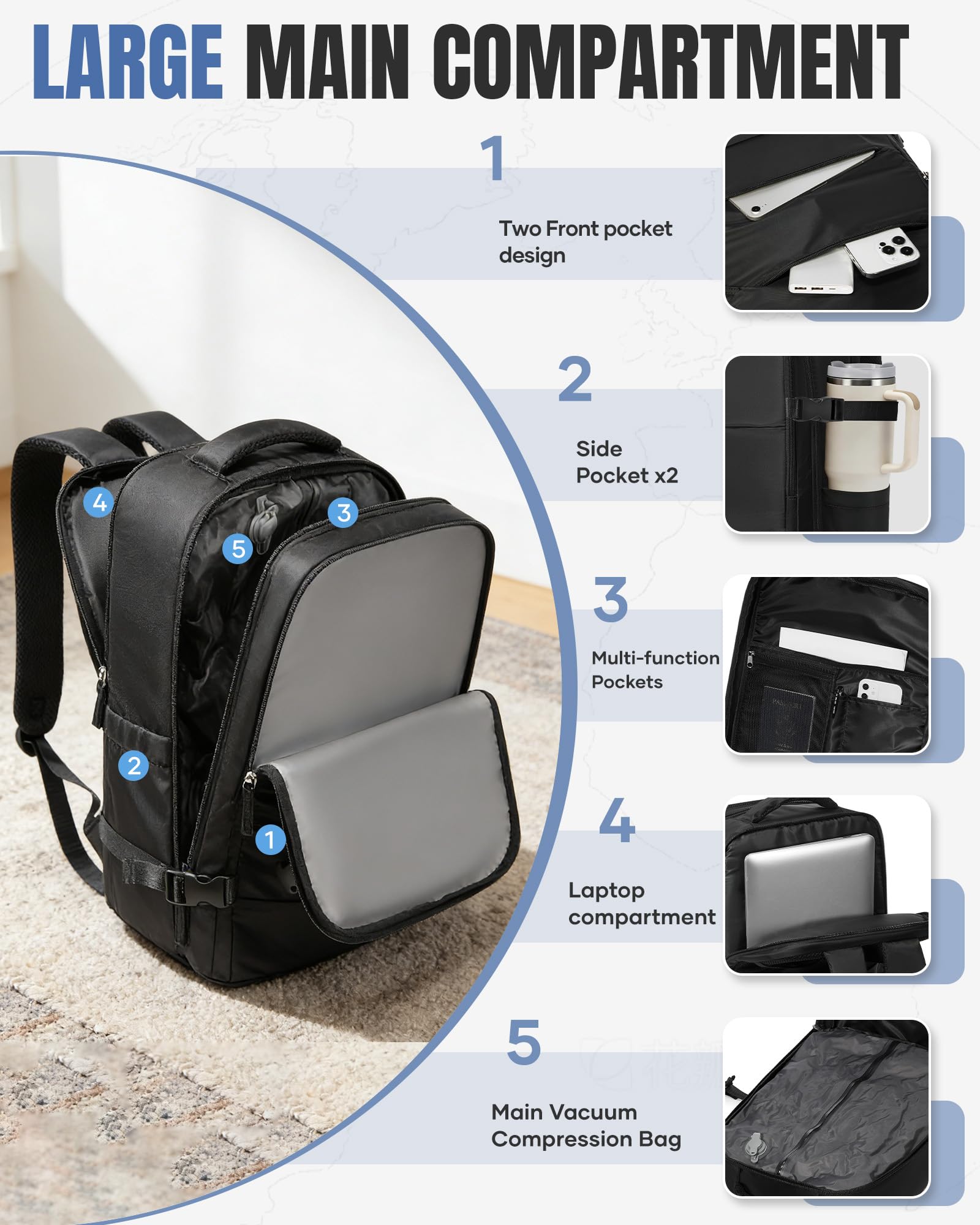 BJLFS Vakuum Rucksack Handgepäck mit Pumpe Ryanair Handgepäck 40x30x20 Vakuum Reiserucksack Damen Groß Airbag Rucksack mit Vakuumpumpe Laptop Rucksack 16 zoll Herren Carry on Luggage
