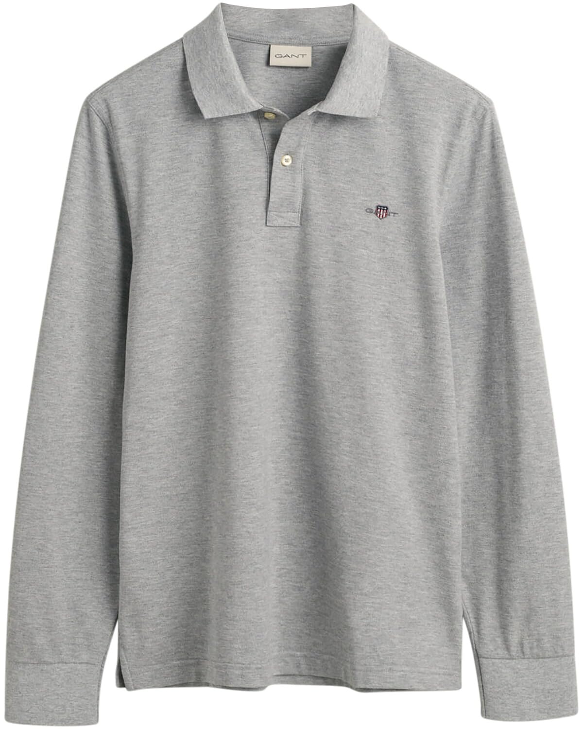 Gant Men's Grey Melange Reg Shield Ls Pique Rugger Polo Shirt, L