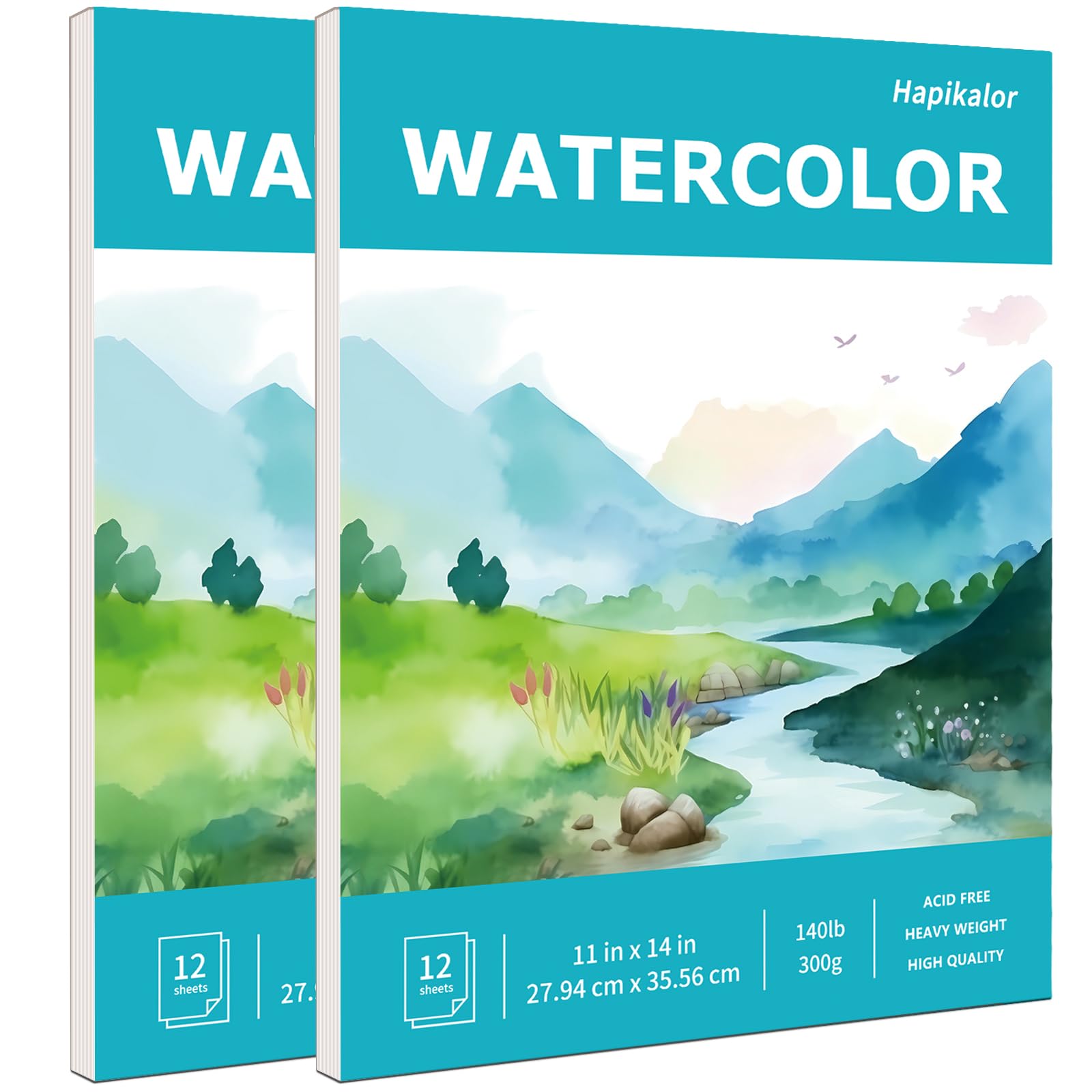 Hapikalor 2-Pack 11"x14" Watercolor Paper, 140lb/300g Water Color Paper