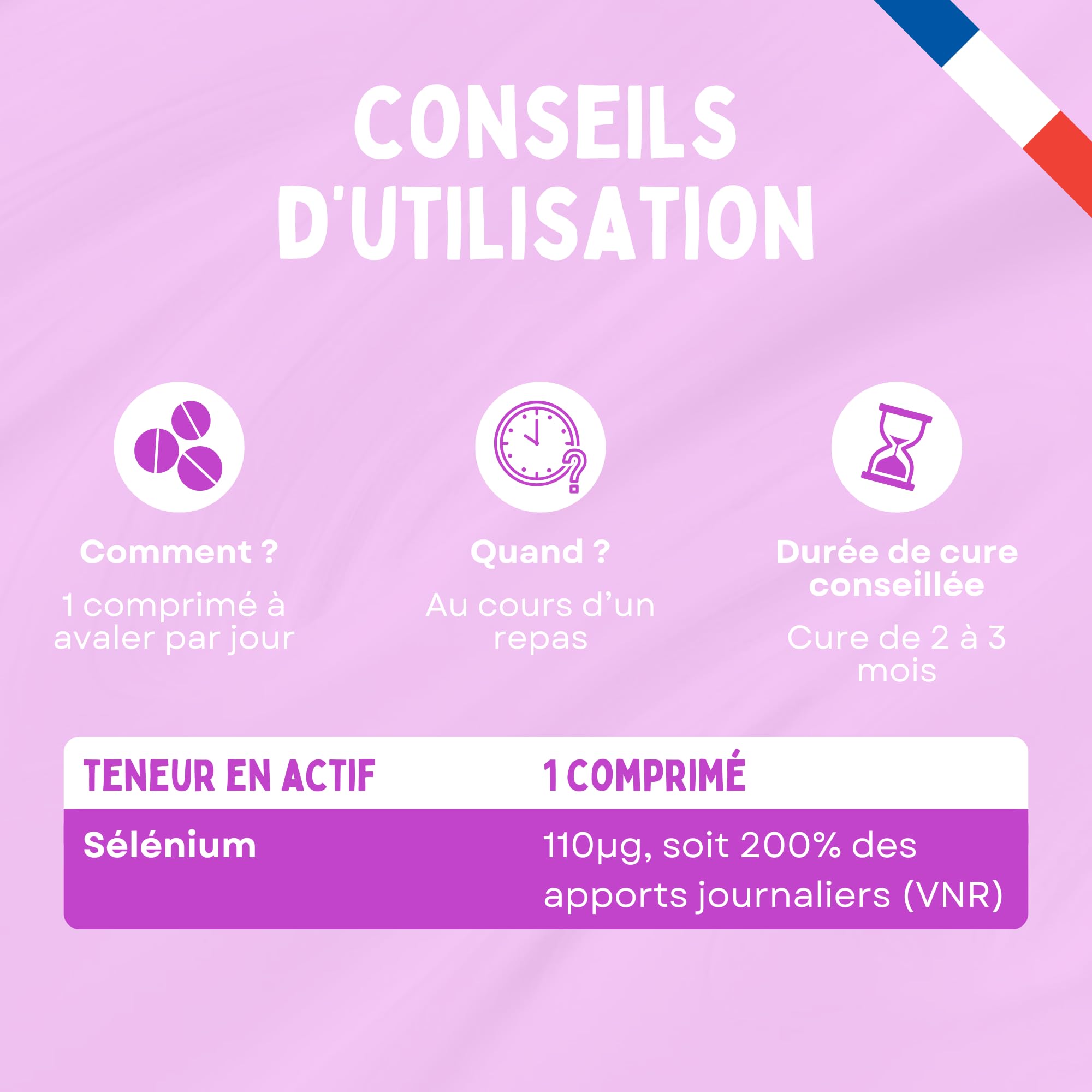 Selenium Naturel Vegan 110 µg, 200% AR - Antioxydant et Protection Cellulaire - Immunité et Peau - Cheveux et Ongles - 90 Comprimés - Fabriqué en France