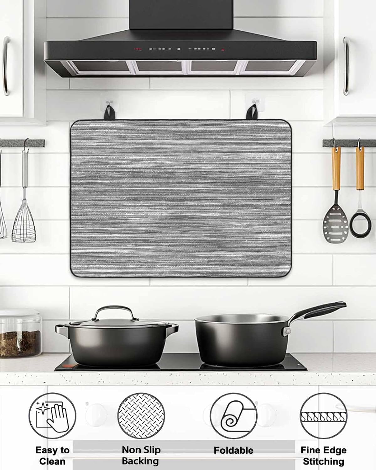 Stove Top Cover Grey Stripes Stove Cover for Electric Stove Top Abstract Art Lines Striped Glass Cooktop Covers Anti-Slip Mat Heat Resistant Countertop Protector Kitchen Decor 31"x24"