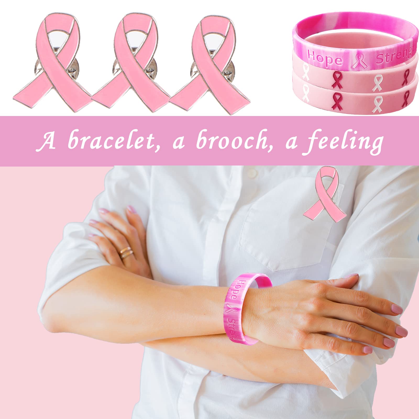 GNOCE Charm per la Sensibilizzazione al Cancro al Seno in Argento Sterling 925 con Nastro in Smalto Rosa per Donne, Regalo di Gioielli con Perle per Lei