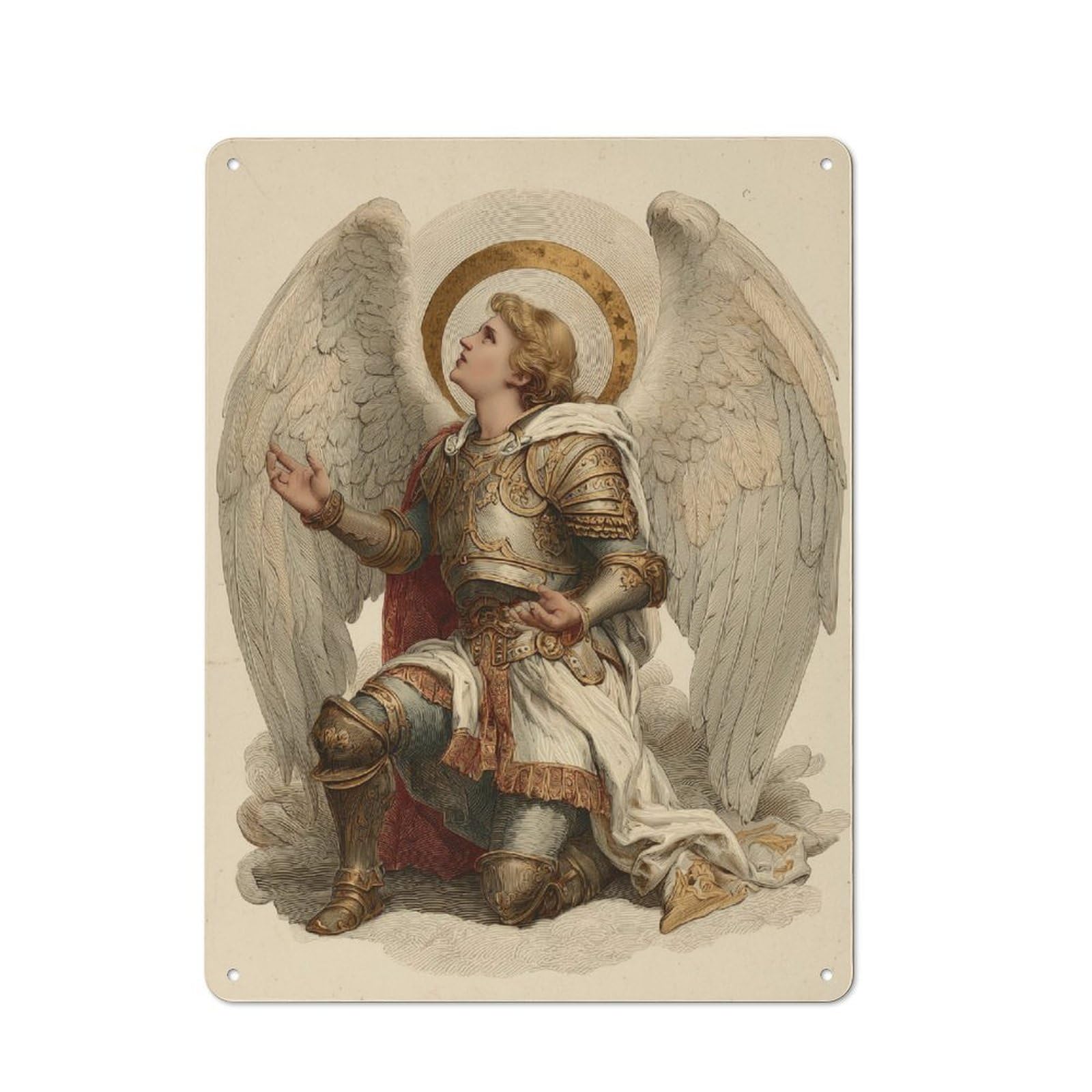 Junmoney Angel In Armor Praying Metal Plaque 40X30cm With For Home Bar Wall, Retro Decor, For Garage, Workshop And Man Cave Decoration