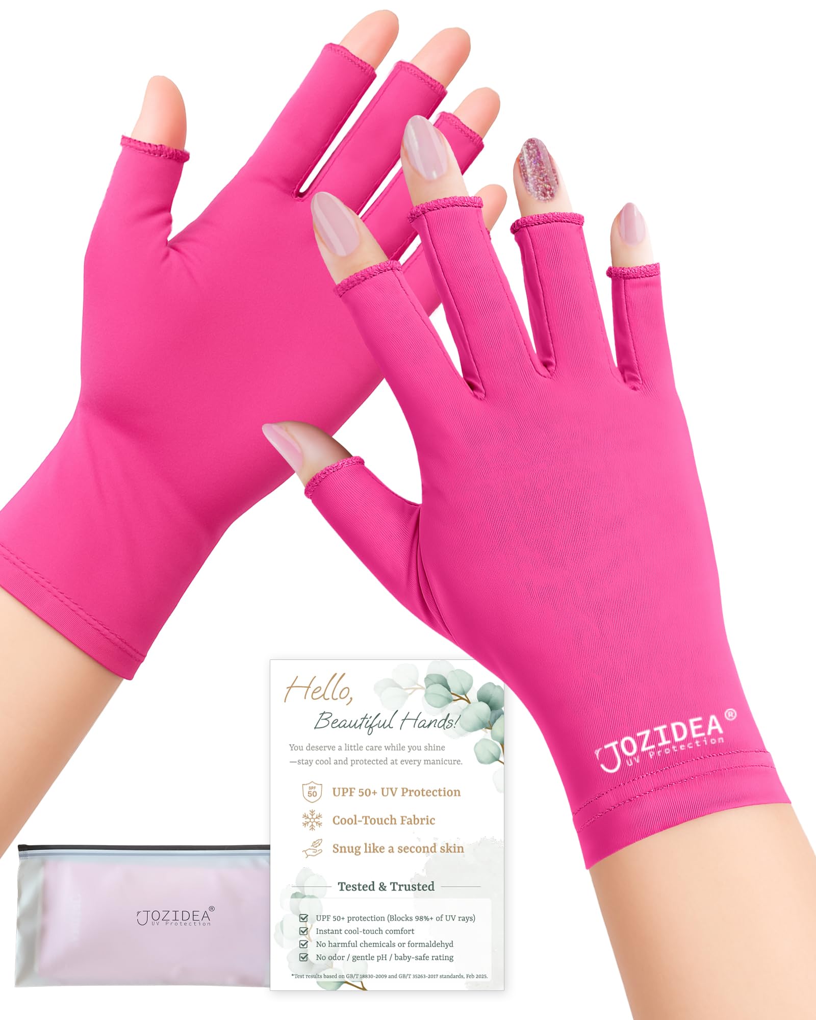 jozidea Kleine Hände UPF50+ UV Handschuhe Nägel, XS, Knallpink