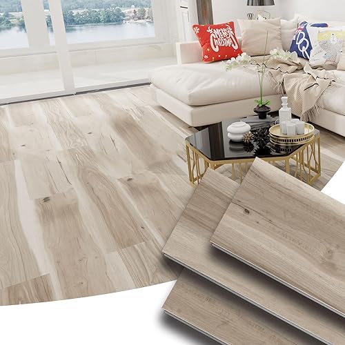 Waterproof Rigid Core Luxury Vinyl Flooring, Click Lock, 7"x43"x0.2", Attached Foam pad, Ideal for Kitchen,Bedrooms, and Living Areas (Sugar Maple, 21.4Sq.Ft(Carton/10 Planks))