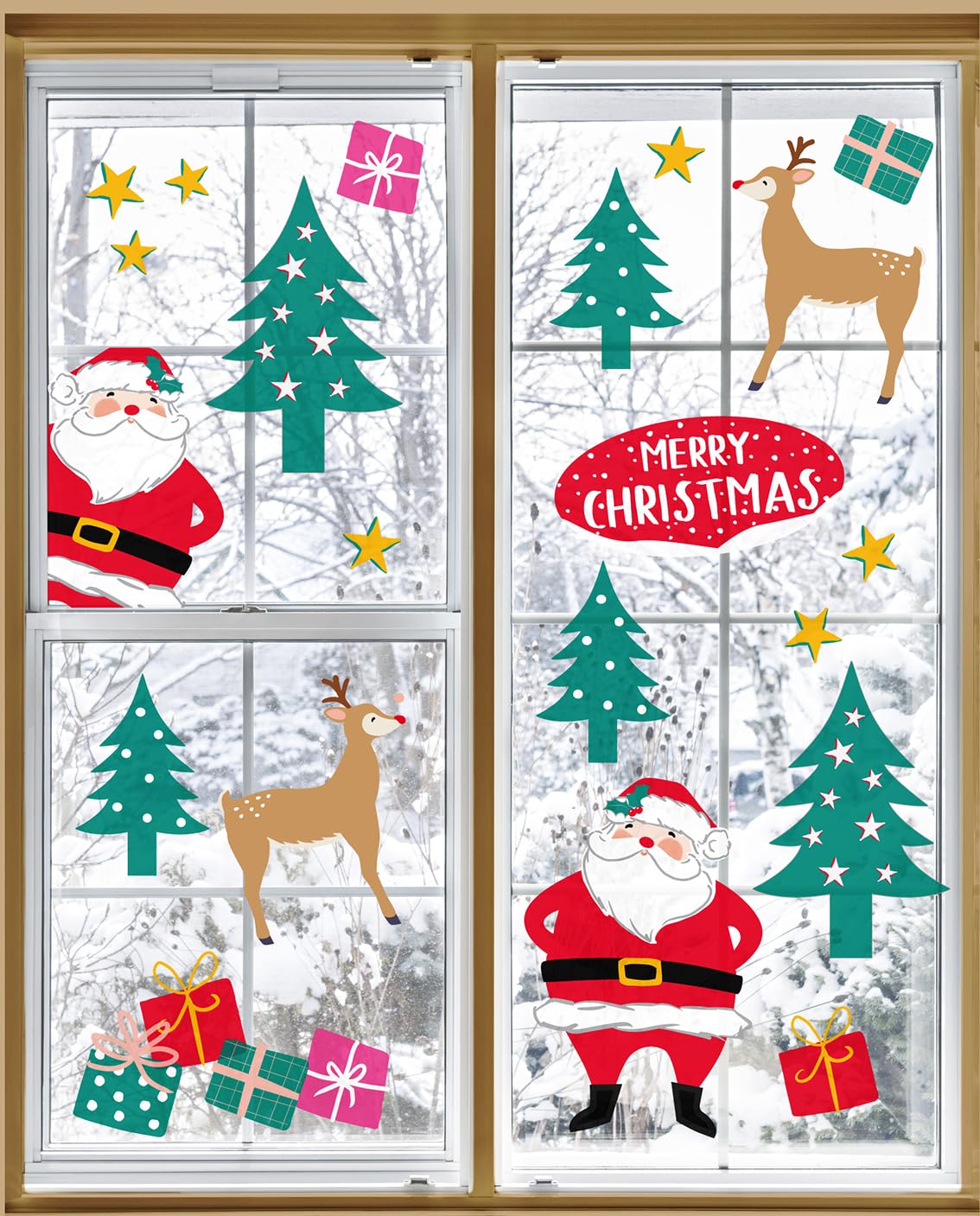 Talking Tables Rot, Weiß, Grün, Gelb Reusable Christmas Window Stickers Glass Clings (No Glue) Festive Xmas Party Decorations Kid Friendly, Featuring Santa Claus, Rudolph, Snowflakes, Trees Made By Uk | 6