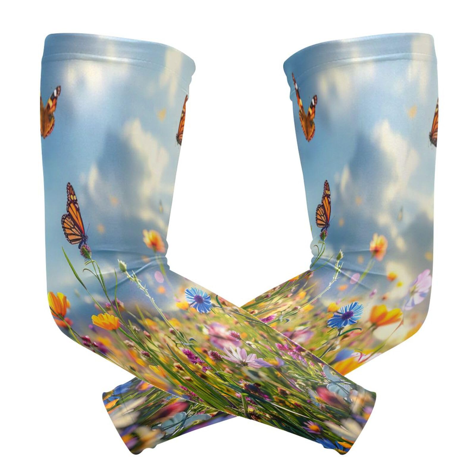 YEGAME Arm Sleeves for Men & Women, Butterfly Flower 1 Pair Cooling UV Sun Protection Sports Compression Sleeves, UPF 50+ Basketball Tennis Cycling Arm Warmers, Breathable Tattoo Cover Sleeve