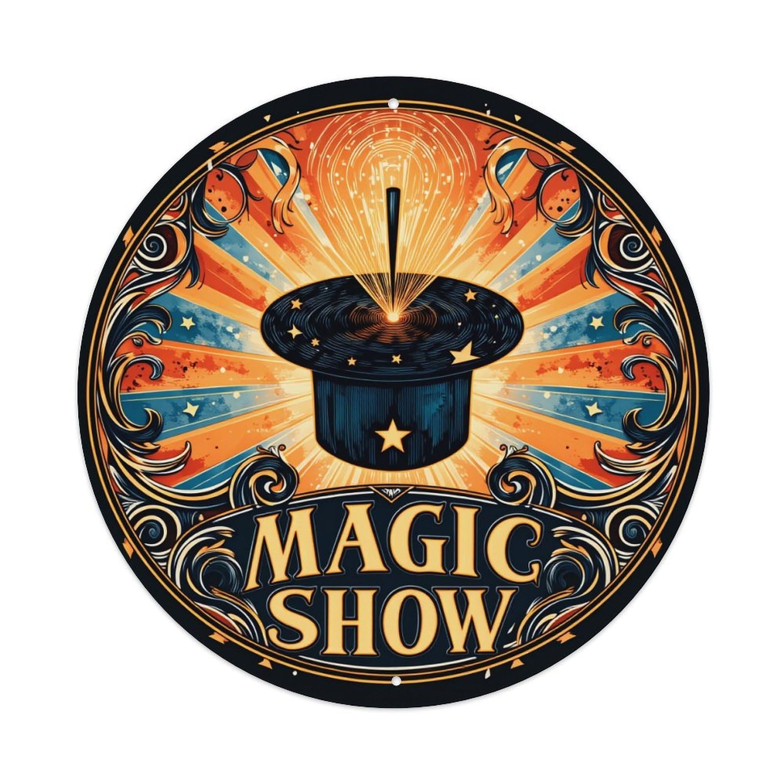Magic Hat Stars Radiance Ornaments Round Tin Sign Vintage Metal Poster, Home Bar Garage Man Cave Cafe Indoor & Outdoor Wall Decoration 8x8Inches
