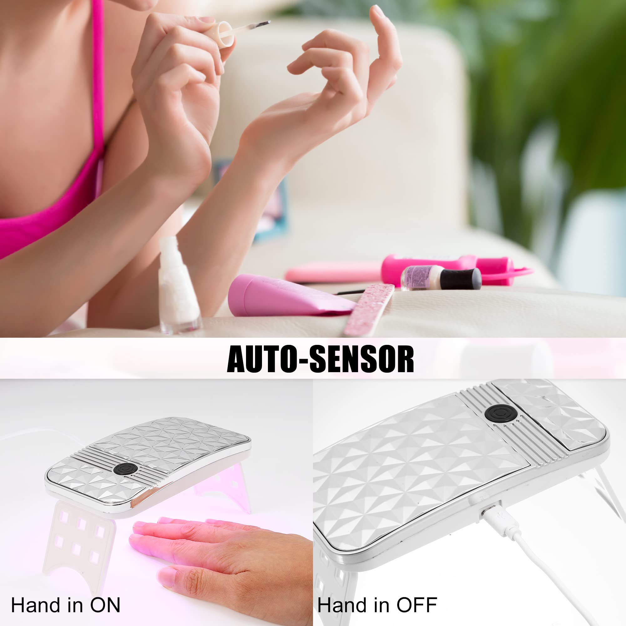 VOCOSTE Mini UV-LED Nail Lamp, Portable Nail Lamp Gel Nail Polish Dryer, Fast Curing Nail Dryer, with 2 Timers, 54W - Image 2