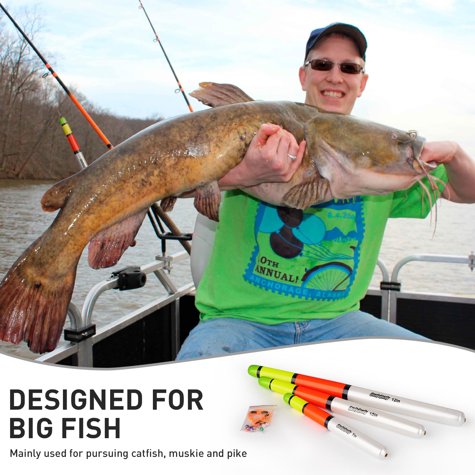 QualyQualy Catfish Fishing Bobbers, Weighted Catfish Pole Floats/LED Fsihing Bobber, 3PCS High Visibility Wood Pole Fishing Float