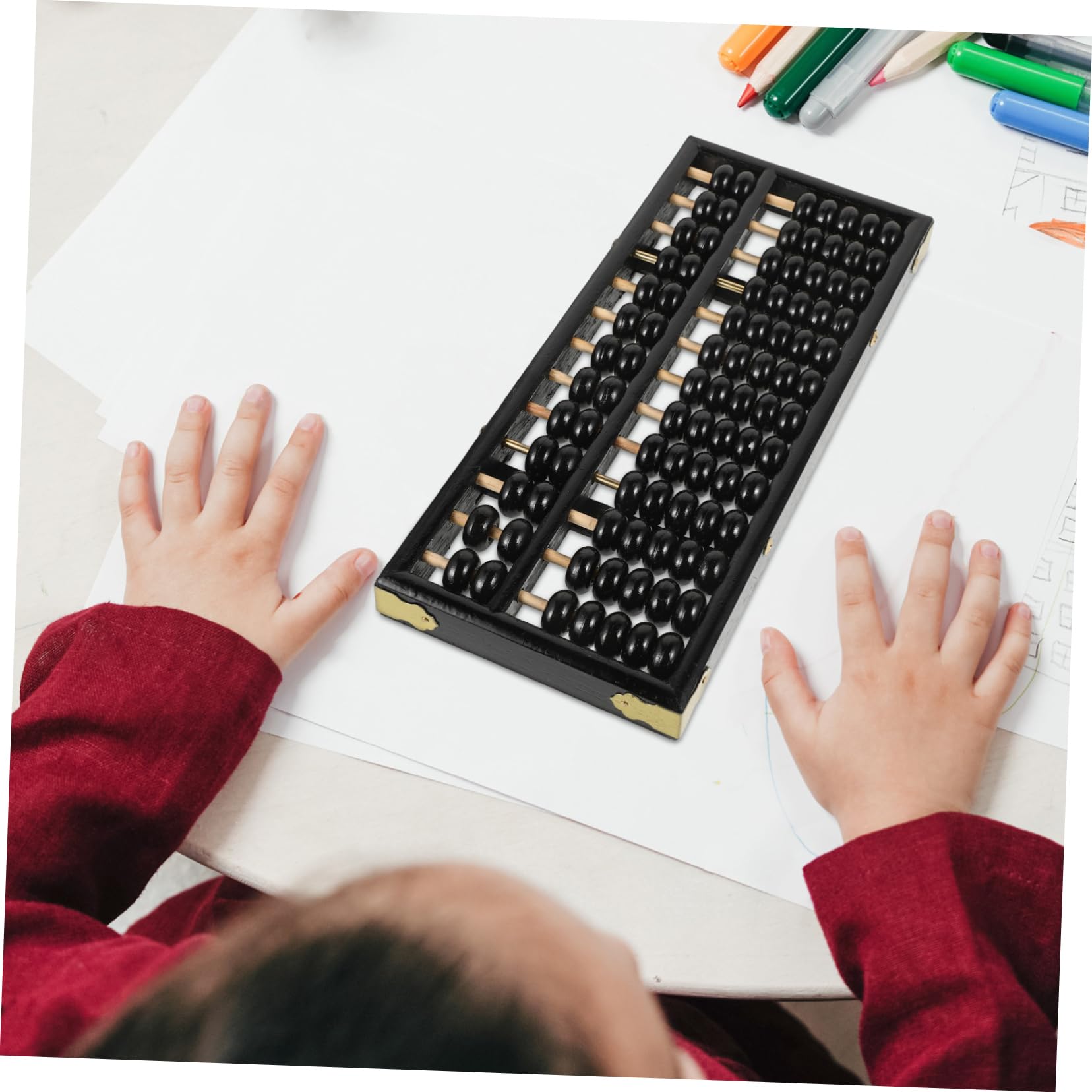 Abaco per Bambini 13 Aste 7 Perline in Legno Massello Nero | Pallottoliera Educativa per Studenti, Finitura Liscia, Design Compatto da Riporre Facilmente