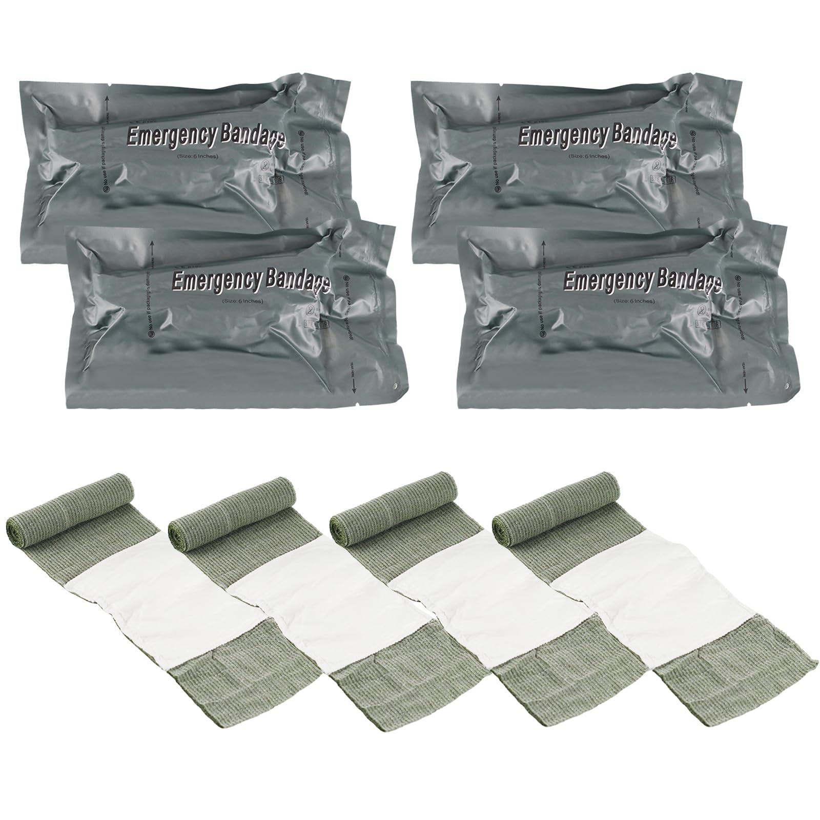 4 Pcs Pansement Israelien, Garrot Tourniquet Militaire de 6" Pansement Compressif pour les Premiers Secours d'Urgence, Soins des Blessures de Combat, Auto-Sauvetage